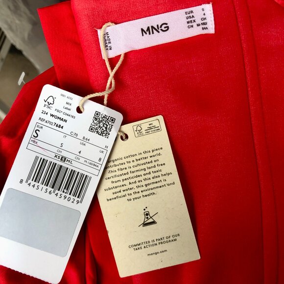 NWT Mango Red Puff Sleeve Ruched Crop Top – Size S – Organic Cotton - Picture 8 of 8